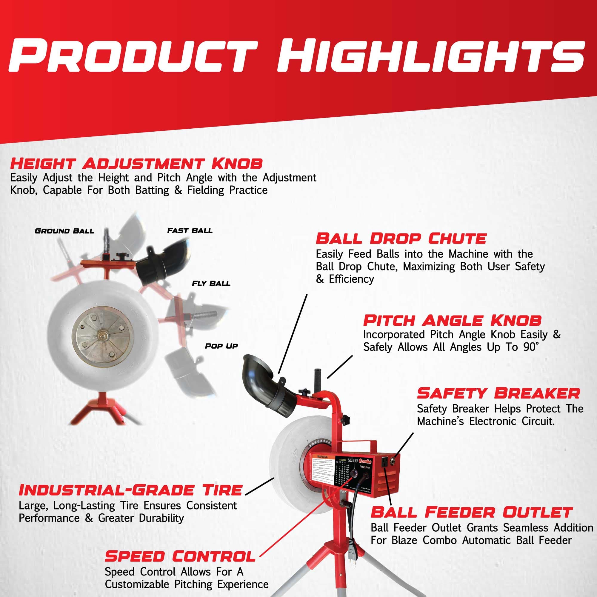Blaze Combo Heavy Duty Pitching Machine With 1 Yr. Warranty