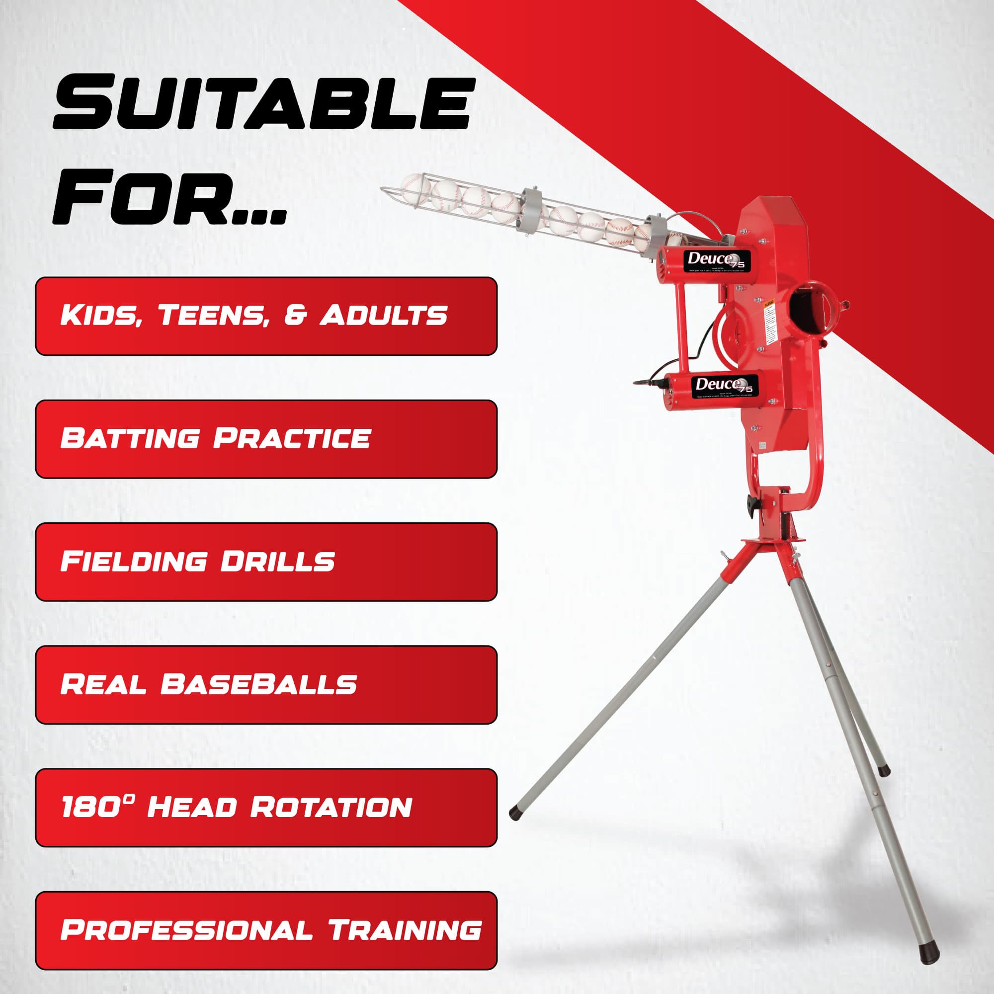 Deuce 75 MPH Heavy Duty Dual Wheel Baseball Pitching Machine