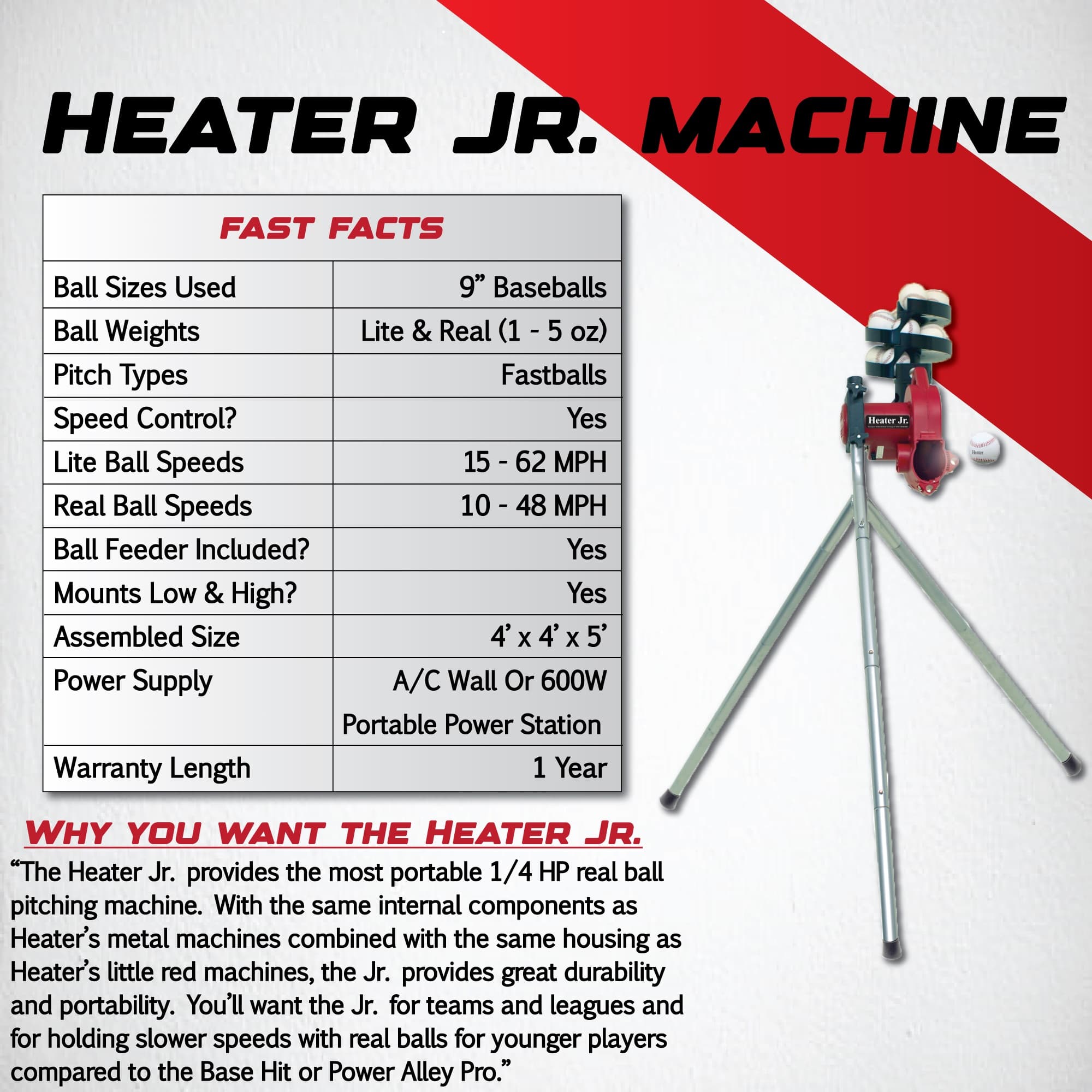 Heater Jr. Real Baseball Pitching Machine