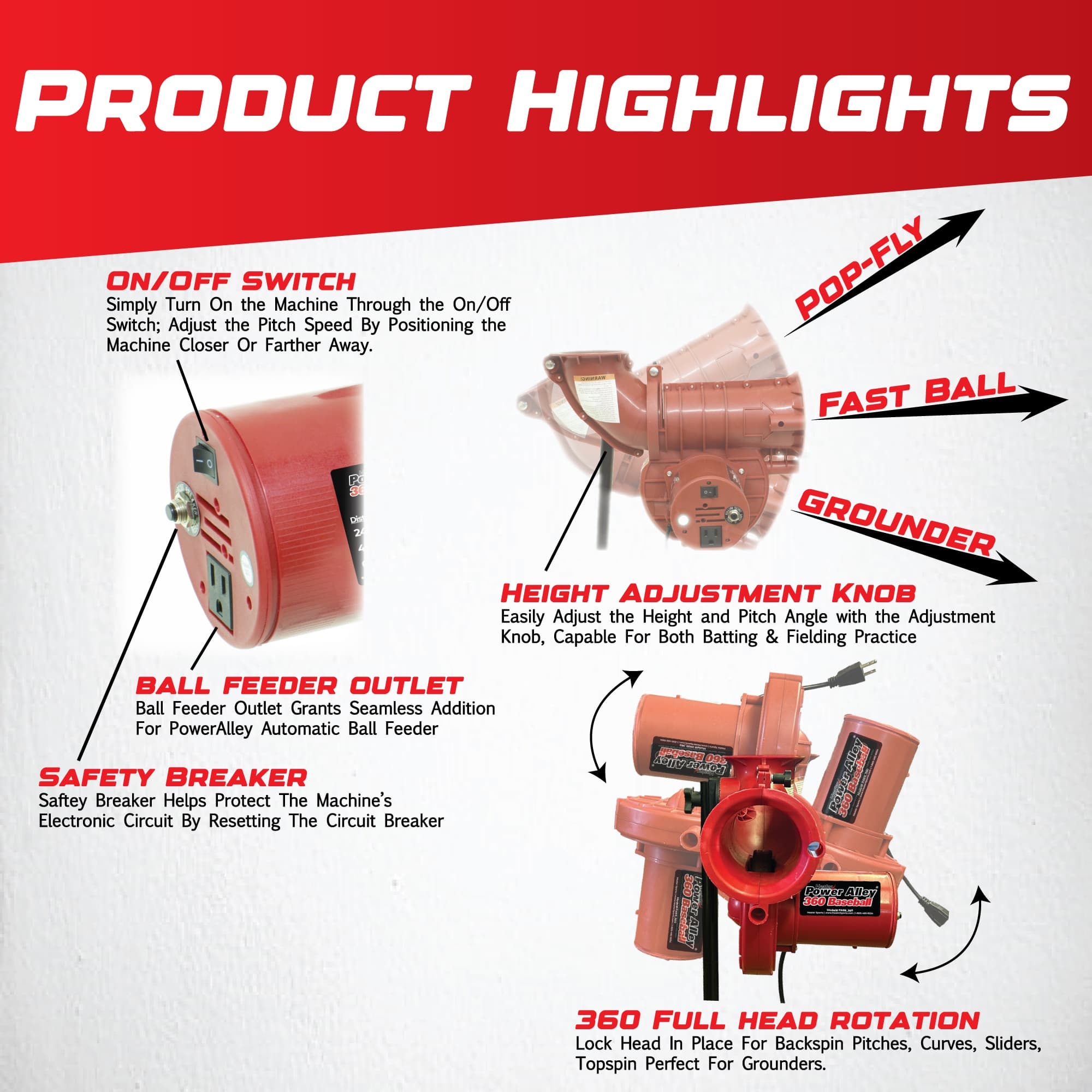Power Alley 360 Lite Baseball Pitching & Fielding Machine