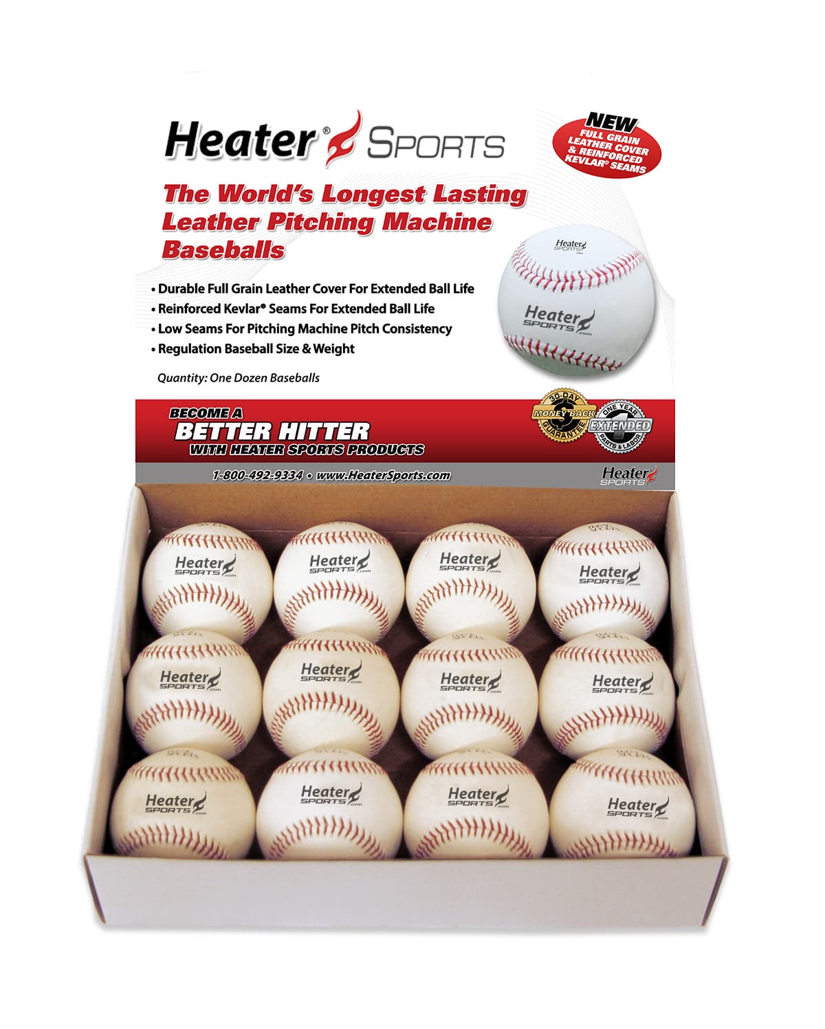 Bullseye Top Grain Leather Kevlar Seamed Pitching Machine Baseballs
