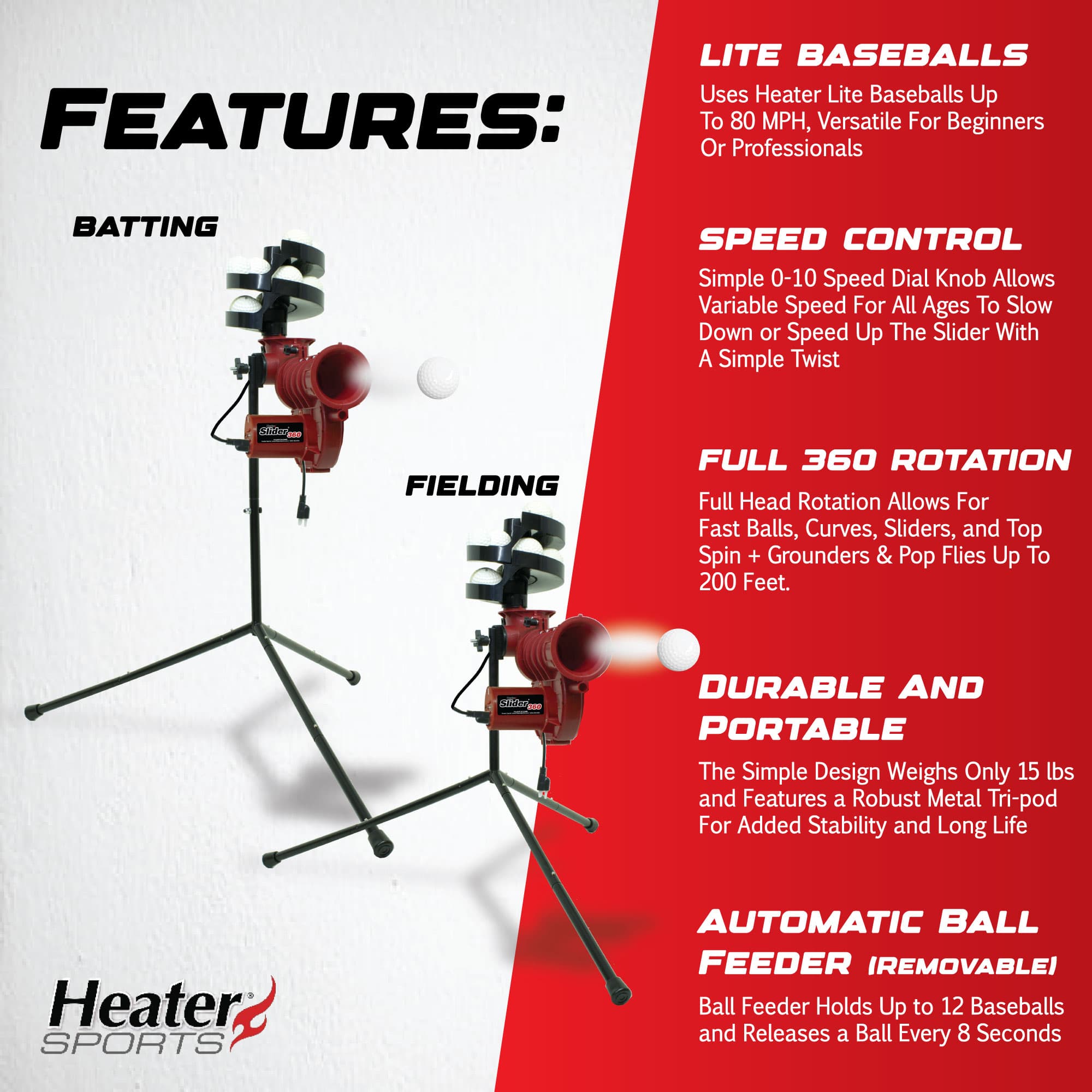 Slider 360 Fastball & Curveball Lite Baseball Pitching & Fielding Machine