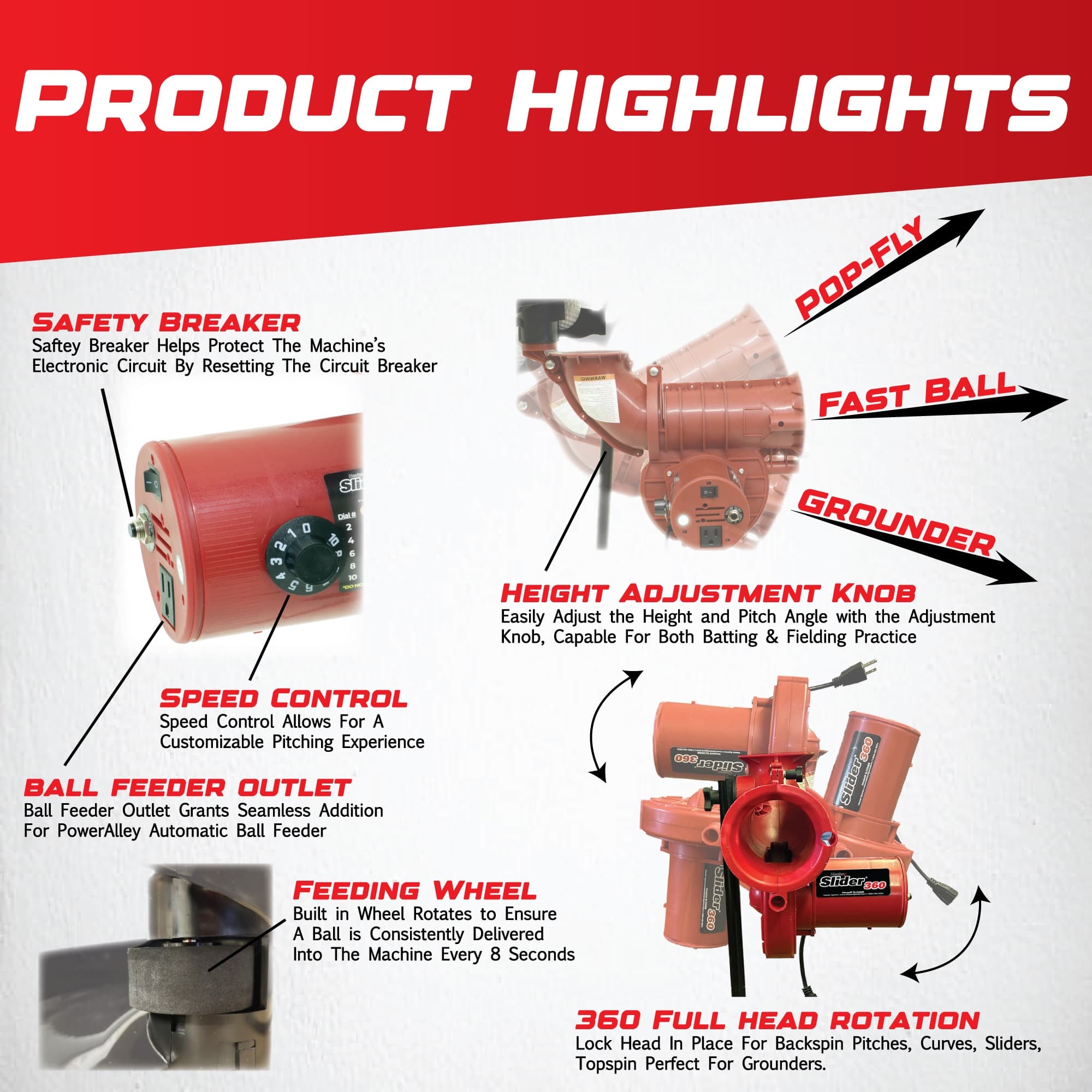 Slider 360 Fastball & Curveball Lite Baseball Pitching & Fielding Machine
