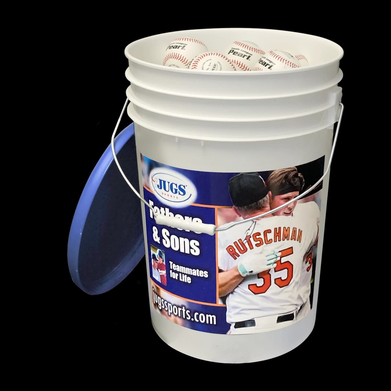 Bucket of JUGS Youth League Pearl Baseballs