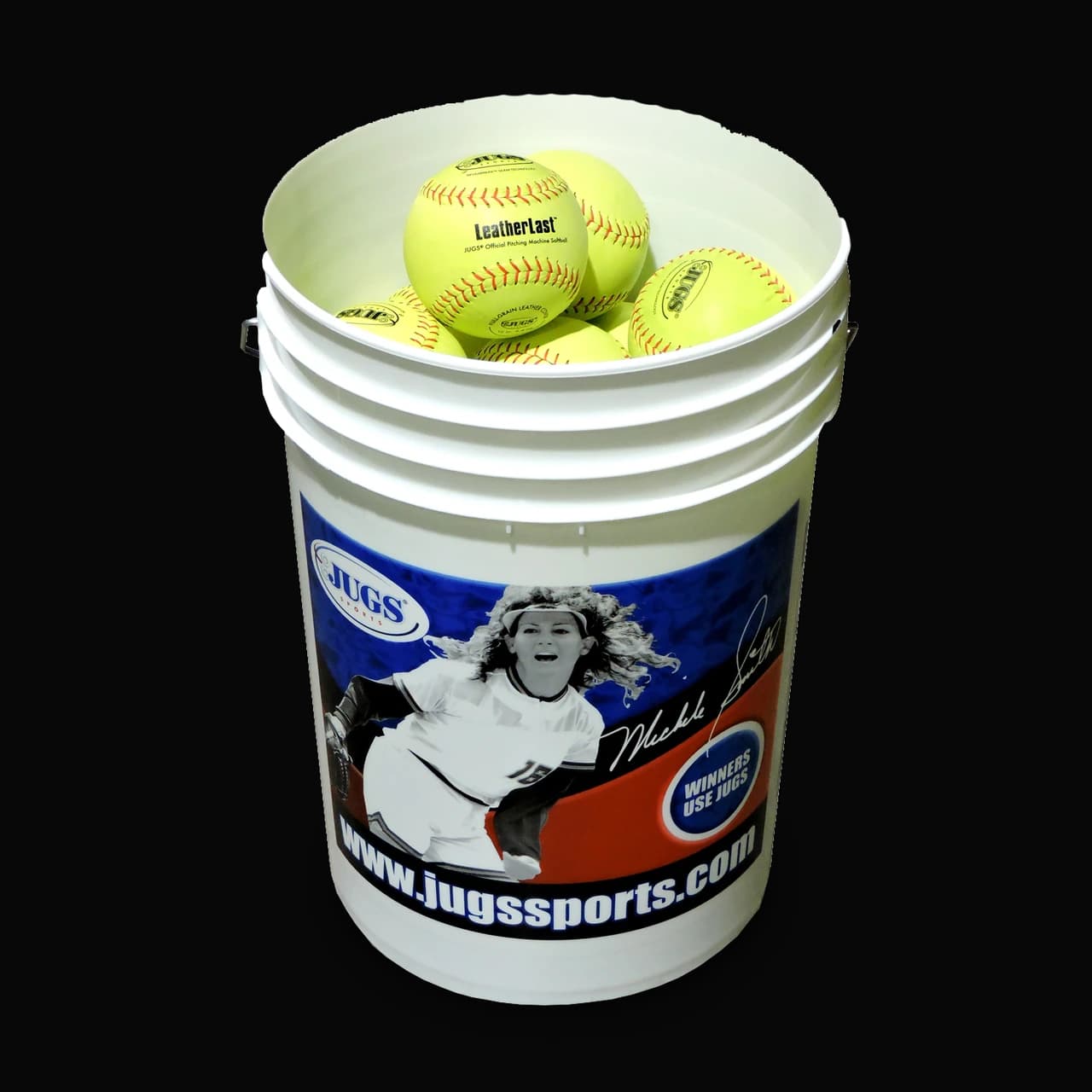 Bucket of JUGS LeatherLast Softballs