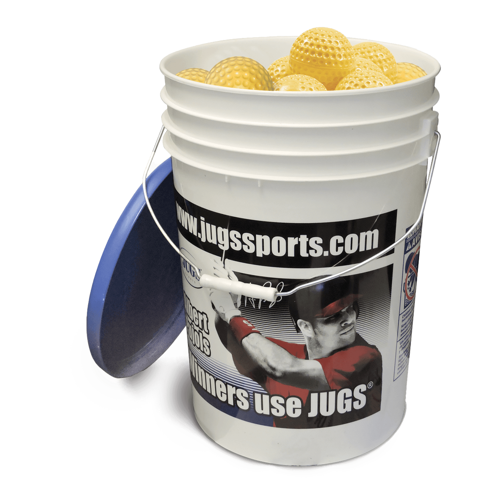 Bucket of JUGS Optic Yellow Dimpled Sting-Free Baseballs