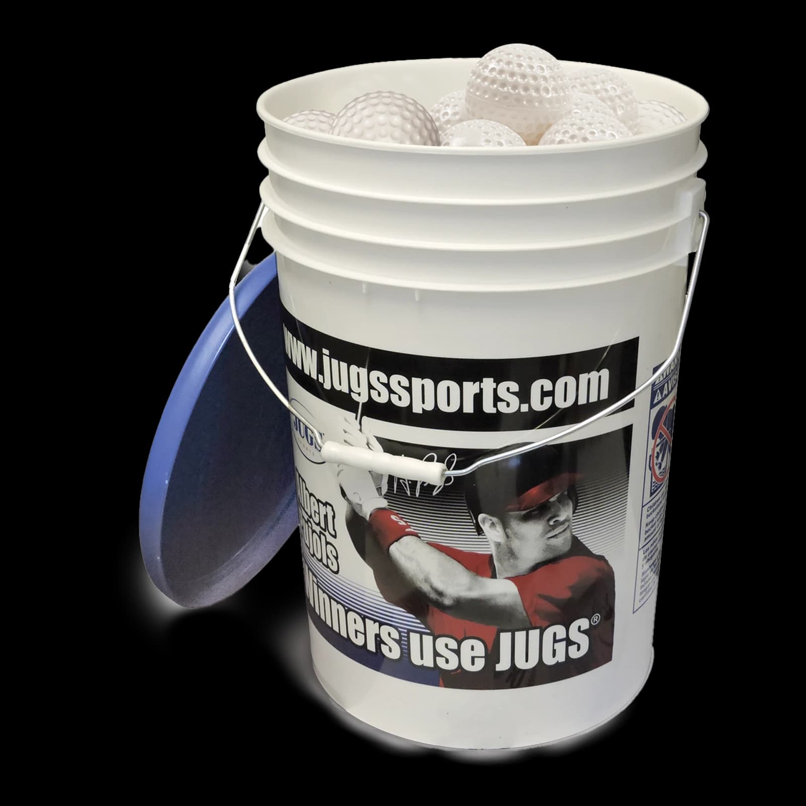 Bucket of JUGS White Dimpled Sting-Free Baseballs