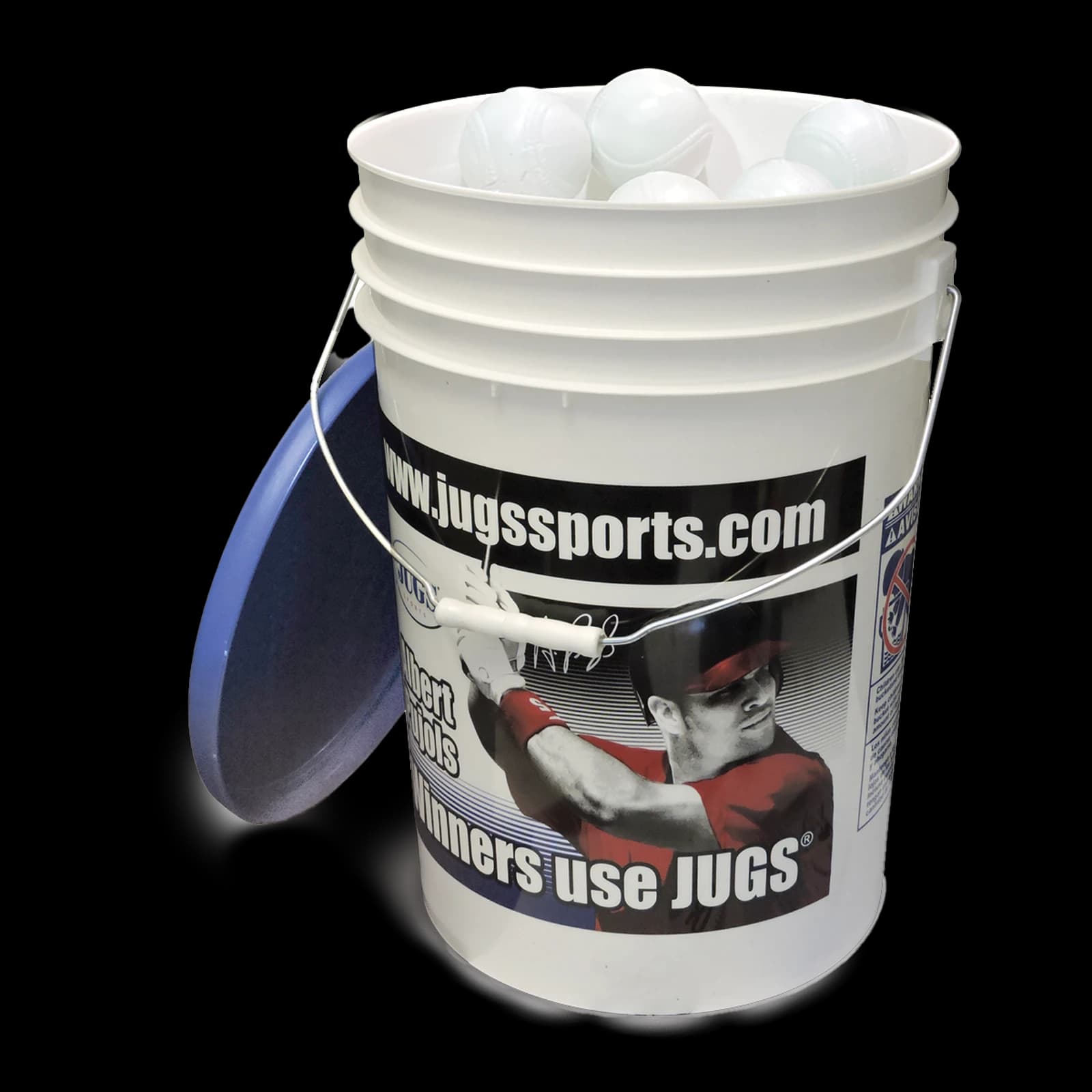Bucket of JUGS White Seamed Sting-Free Baseballs